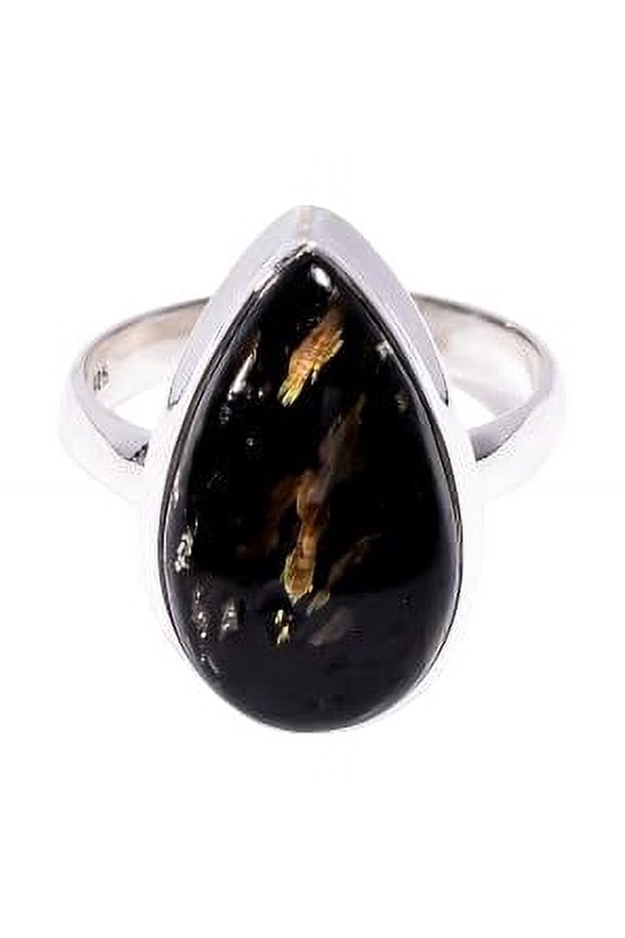 Natural Goden Fire Nuummite Gemstone 925 Sterling Silver Handmade Statement Ring Jewelry Gift for Her