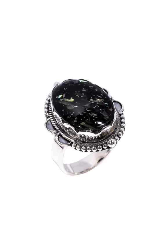Natural Goden and Blue Fire Nuummite Gemstone 925 Sterling Silver Handmade Design Statement Boho Ring Gift Jewelry