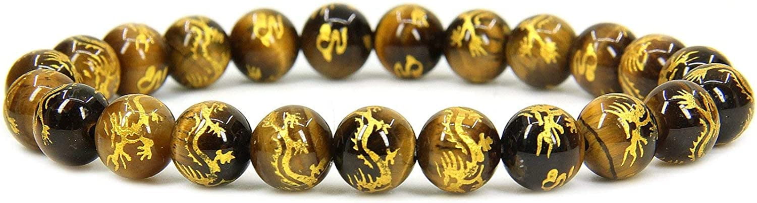 Natural Gold Dragon Golden Tiger Eye 8mm Round Beads Stretch Bracelet 7" Unisex