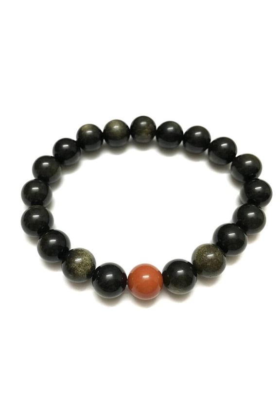 Natural Gold Obsidian With Red Jasper 8mm Round Shape Smooth Cut Beads Stretchable Bracelet for Men & Women.