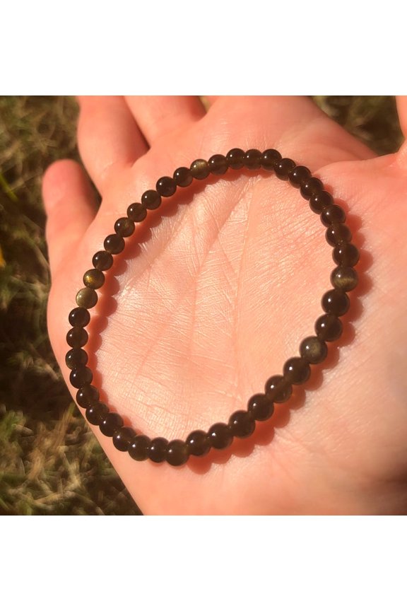 Natural Golden Obsidian 4mm Round Shape Smooth Cut Beads Stretchable Bracelet for Men & Women.