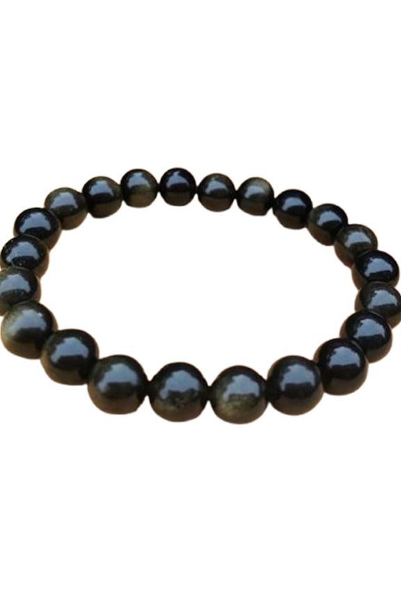 Natural Golden Obsidian 8mm Round Shape Smooth Cut Beads Stretchable Bracelet For Men & Women. Unisex Bracelet