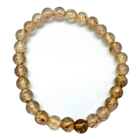 Natural Golden Rutilated Quartz 8mm Round Shape Smooth Cut Beads Stretchable Bracelet For Men & Women. Unisex Bracelet