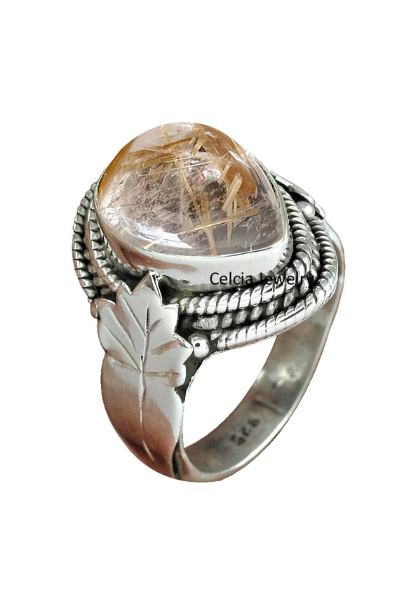 Natural Golden Rutilated Quartz Gemstone Ring, Pure 925 Sterling Silver Classic Ring, Unique Women Band Ring, Statement Adorable Ring, Gifts For Her