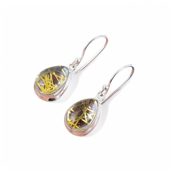 Natural Golden Rutile Drop Earring 925 Sterling Silver Handcrafted Earring LiteWeight HandMade Earring Gift for Her Gift For Her ThanksGiving