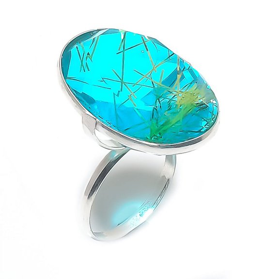 Natural Golden Rutile Gemstone 925 Sterling Silver Jewelry Ring Size 8.5