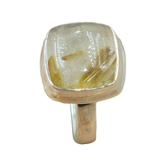 Natural Golden Rutile Quartz 925 Sterling Silver Handmade Statement Ring Birthday Gift Jewelry