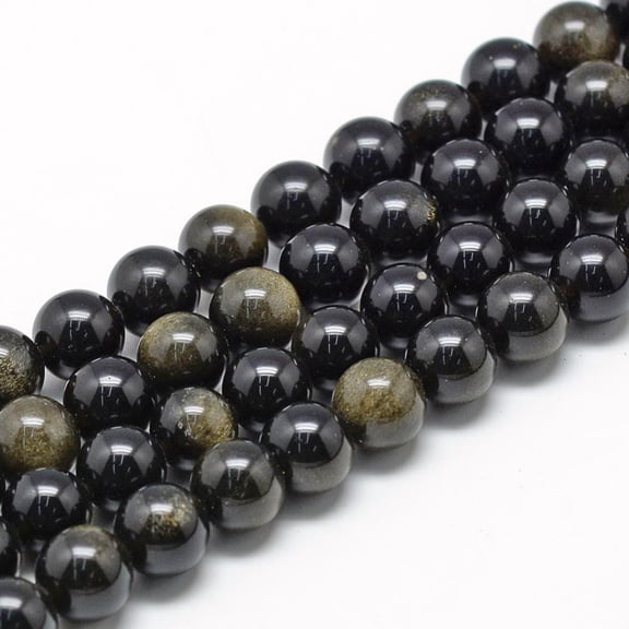 Natural Golden Sheen Obsidian Beads Strands Grade AB Round 6~7mm Hole: 1mm about 59~62pcs/strand 15 inch