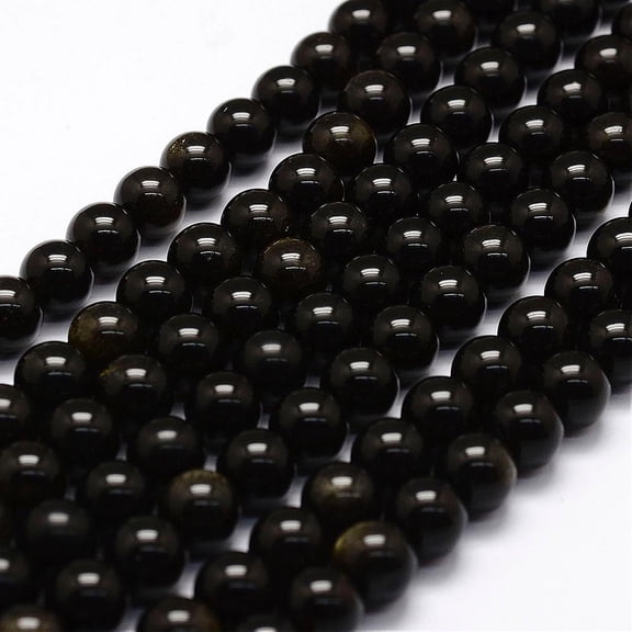 Natural Golden Sheen Obsidian Beads Strands Round 8mm Hole: 1mm 49pcs/strand 15.2 inch