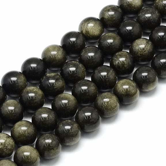 Natural Golden Sheen Obsidian Beads Strands Round 8x7.5mm Hole: 1mm about 45~48pcs/strand 15 inch