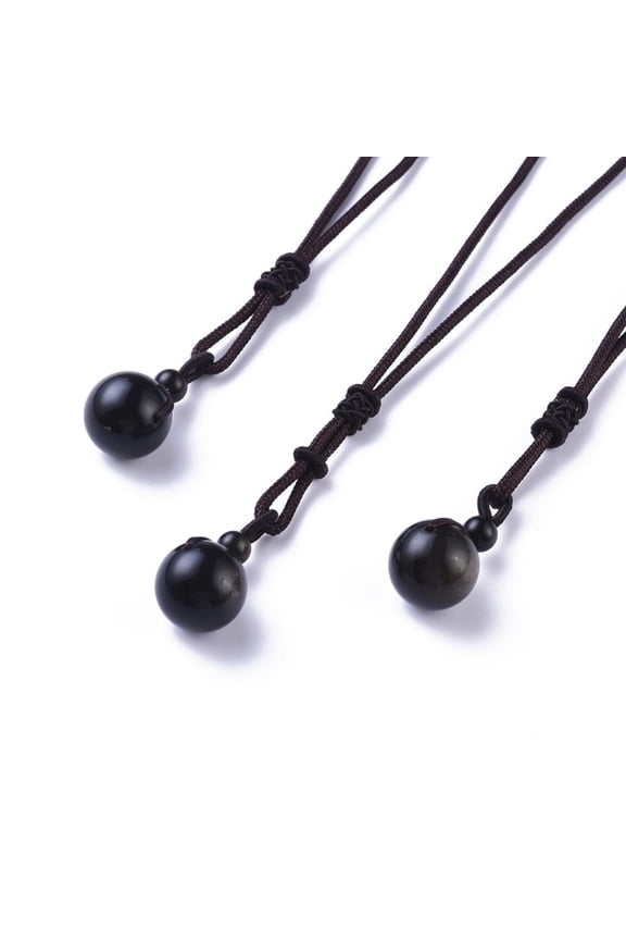 Natural Golden Sheen Obsidian Pendant Necklaces with Nylon Cord Round 27.55 inch(70cm)