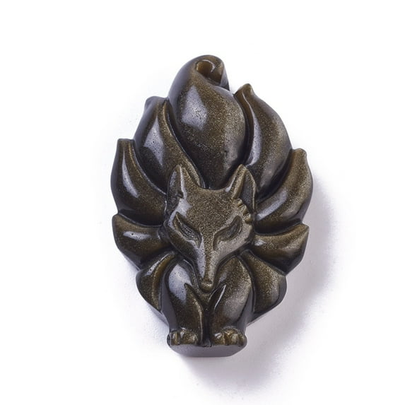 Natural Golden Sheen Obsidian Pendants Fox 46x30x13.2mm Hole: 1.2mm