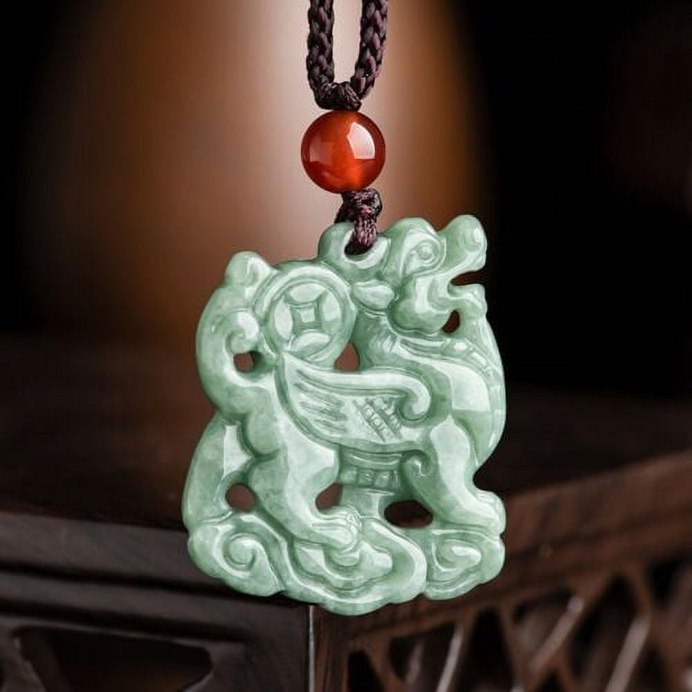 TIANTUTUTEC Natural Grade A Ice Jade Jadeite Lucky Green Wealth Rich Coin Kirin Pendant