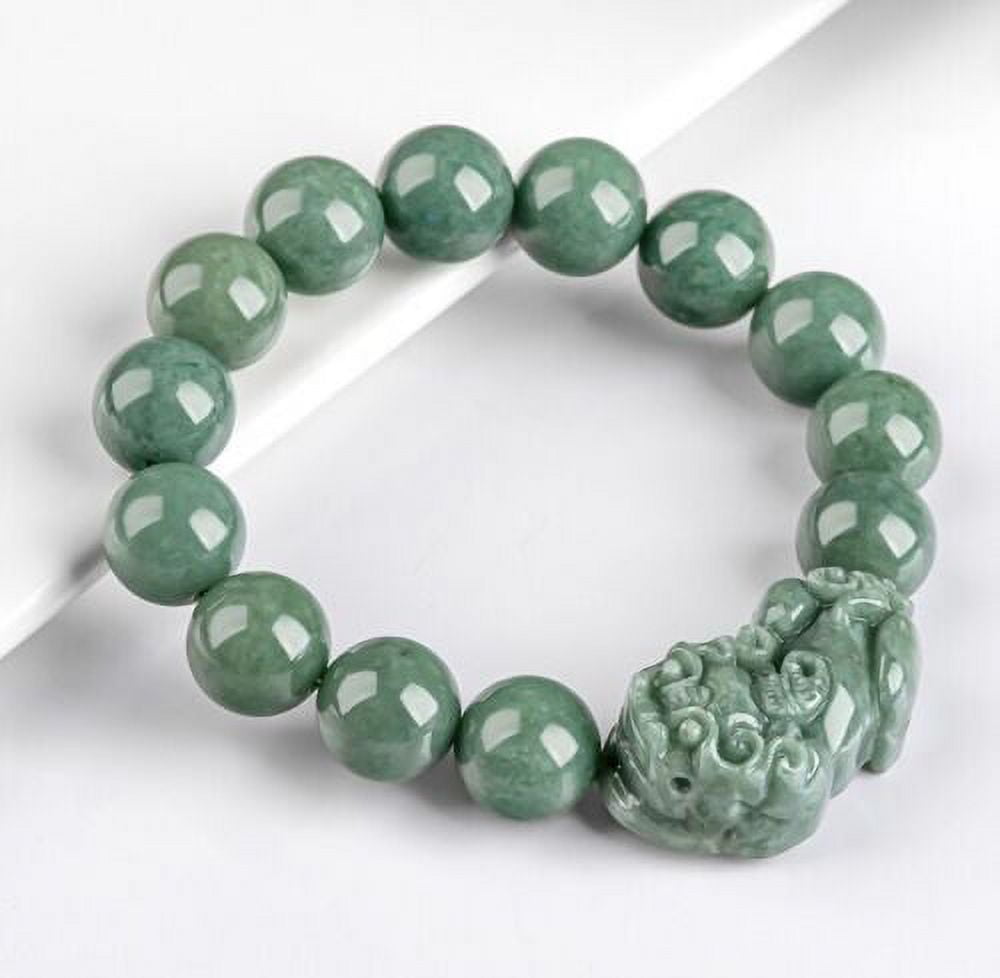 TIANTUTUTEC Natural Grade A Jade Jadeite Lucky Men Women Bean Green Pixiu Beaded Bracelet