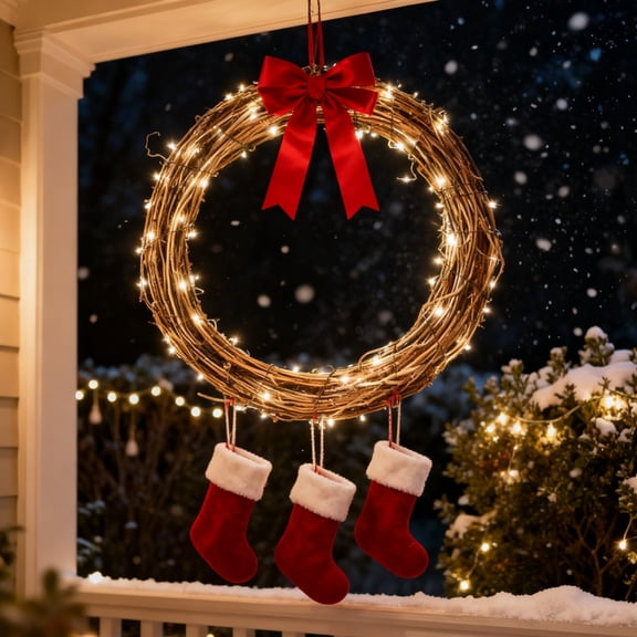 Natural Grape Vine Branch Christmas Wreath, HandMade DIY Craft Grape Vine Foundation Grape Vine Roll Rural Summer and Autumn Christmas Wreath Door Garland Home Wedding Party Decoration Gift