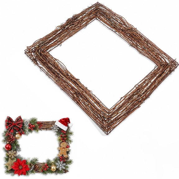 Natural Grapevine Wreath, Artrylin 17in Rectangle Rattan Twig Wreath Base, Decorative Rattan Frame for Easter DIY Crafts Seasonal Front Door Wall Window, Wedding and Party Decor