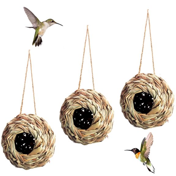 Natural Grass Hanging Bird Hut 3 Pcs