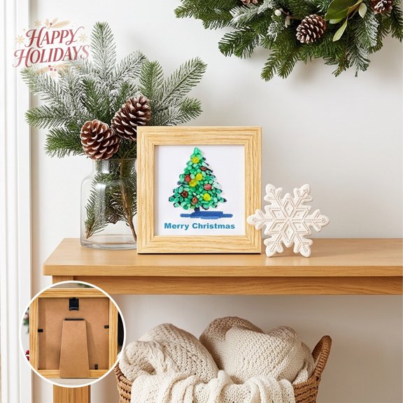 Natural Gravel Christmas Theme Photo Frame Ornaments, Handmade Stone Decorative Picture Frame, Tabletop Photo Holder Decor, Holiday Home Decoration for Living Room, Shelf & Indoor Winter Display