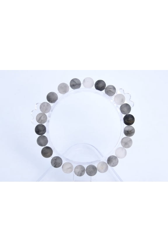 Natural Gray Crystal Quartz 8mm Round Shape Smooth Cut Beads Stretchable Bracelet for Men & Women.