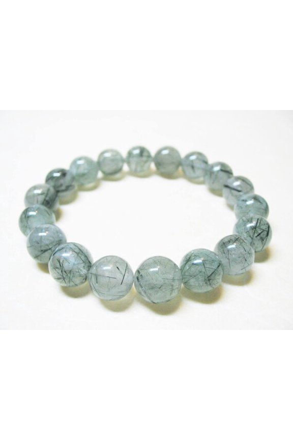 Natural Gray Rutilated Quartz 10mm Round Shape Smooth Cut Beads Stretchable Bracelet for Men & Women.