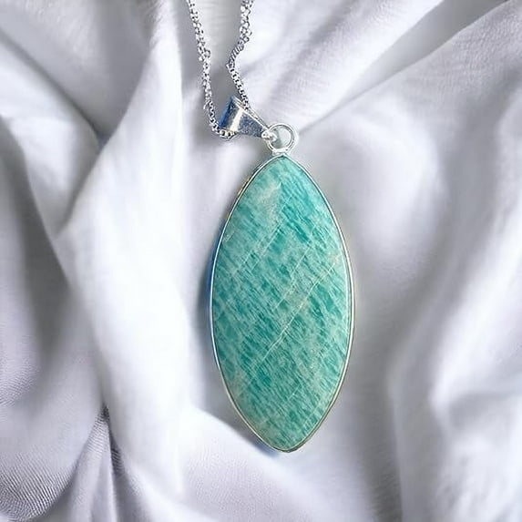 Natural Green Amazonite Pendant for Women, Green Amazonite Gemstone Pendant Necklace With Box Chain, Wedding Gift For Bride