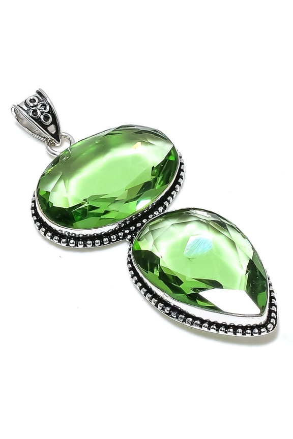 Natural Green Amethyst Gemstone 925 Sterling Silver Gift Pendant 3.55"