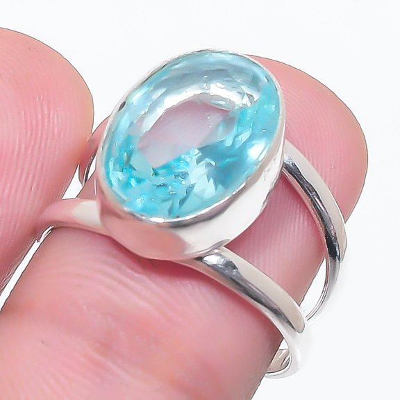Natural Green Amethyst Gemstone 925 Sterling Silver Jewelry Ring Size 6