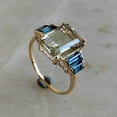 thumbnail image 1 of Natural Green Amethyst & London Blue Topaz Ring, 14K Solid Yellow Gold Ring, February December Birthstone, Christmas Gift, Statement Ring, 1 of 10