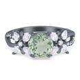 thumbnail image 1 of Natural Green Amethyst Prasiolite Black Tone Silver Size-10 Art Deco Round Vintage Style Flower Ring Cluster CZ Wedding Engagement Floral Rings For Women 925 Sterling Silver, 1 of 6