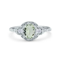 Natural Green Amethyst Prasiolite Size-5 Art Deco Oval Vintage Leaf Style Pear Teardrop CZ Wedding Engagement Floral Ring 925 Sterling Silver Gifts For Her