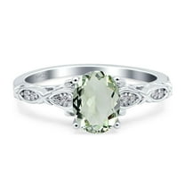 Natural Green Amethyst Prasiolite Size-5 Art Deco Oval Vintage Rings Leaf Filigree Design CZ Wedding Engagement Ring For Women 925 Sterling Silver Gifts For Her