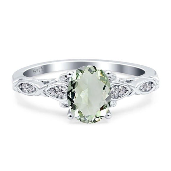 Natural Green Amethyst Prasiolite Size-5 Art Deco Oval Vintage Rings Leaf Filigree Design CZ Wedding Engagement Ring For Women 925 Sterling Silver Gifts For Her
