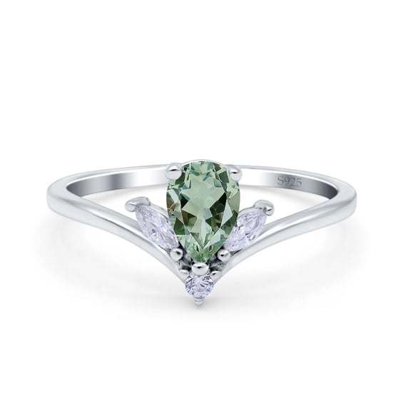 Natural Green Amethyst Prasiolite Size-5 Art Deco Pear Teardrop Vintage Style Chevron Ring Marquise CZ Wedding Engagement Ring 925 Sterling Silver Gifts For Her
