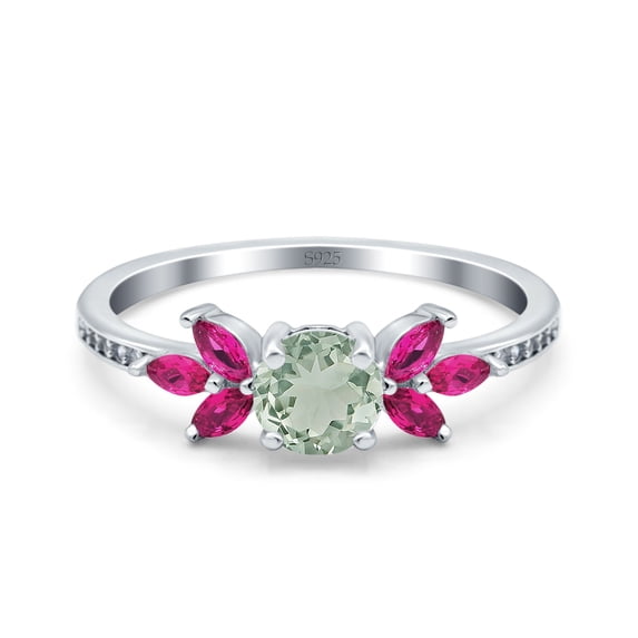 Natural Green Amethyst Prasiolite Size-6 Art Deco Round Floral Vintage Leaf Style Marquise Ruby CZ Wedding Engagement Rings For Women 925 Sterling Silver Gifts For Her