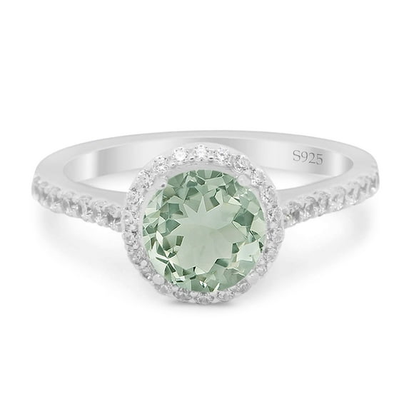 Natural Green Amethyst Prasiolite Size-7 Art Deco Round Vintage Style Classic Halo CZ Wedding Engagement Ring 925 Sterling Silver Gifts For Her