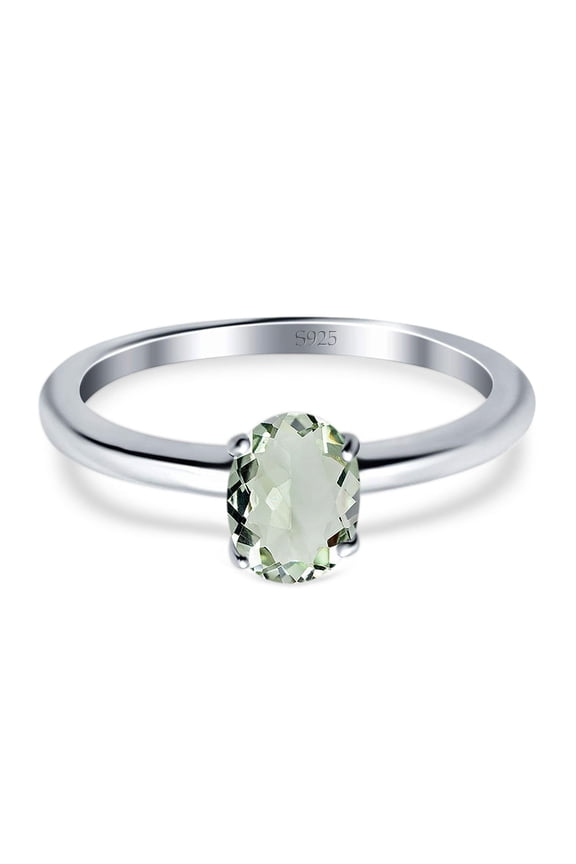 Natural Green Amethyst Prasiolite Size-9 Minimalist Oval Cathedral Solitaire Ring Wedding Engagement Rings For Women 925 Sterling Silver Gifts For Her