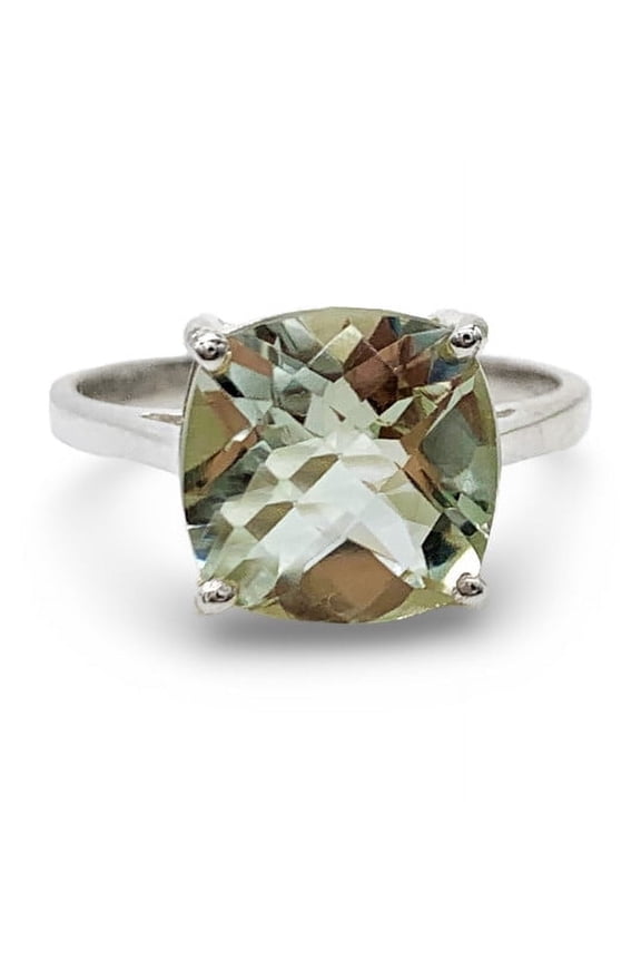 Natural Green Amethyst Ring-Prasiolite Engagement Ring-Sterling Silver Ring-Cushion Cut Prestolite Ring-Birthstone Ring-Green Gemstone Ring