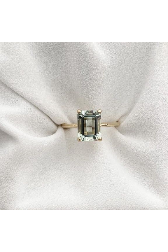 Natural Green Amethyst Women Ring iN 18K Solid Gold