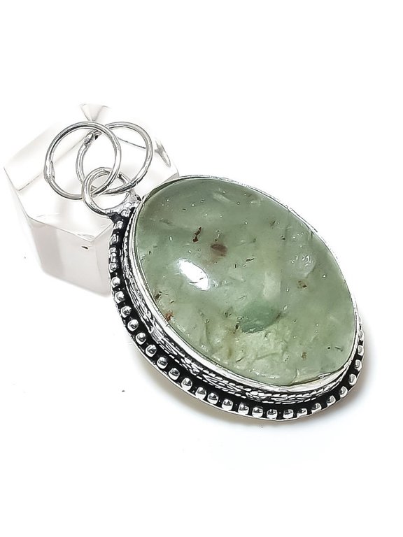 Natural Green Apatite Gemstone 925 Sterling Silver Jewelry Pendant 2.05"