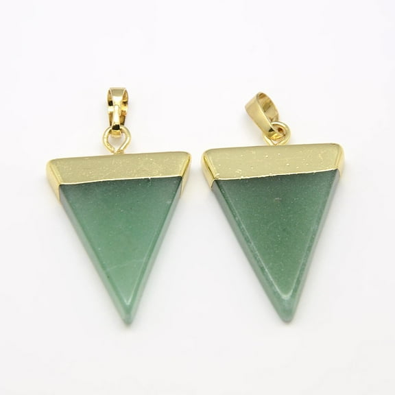 Natural Green Aventurine Pendants with Golden Tone Brass Findings Triangle 30~35x23~28x5mm Hole: 8x5mm