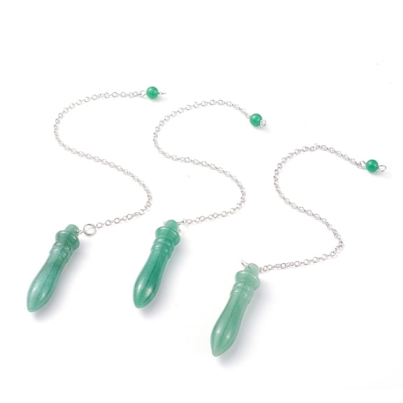Natural Green Aventurine Pointed Dowsing Pendulums with Brass Cable Chains Bullet 238~255mm Hole: 2.5mm Pendants: 53x12mm