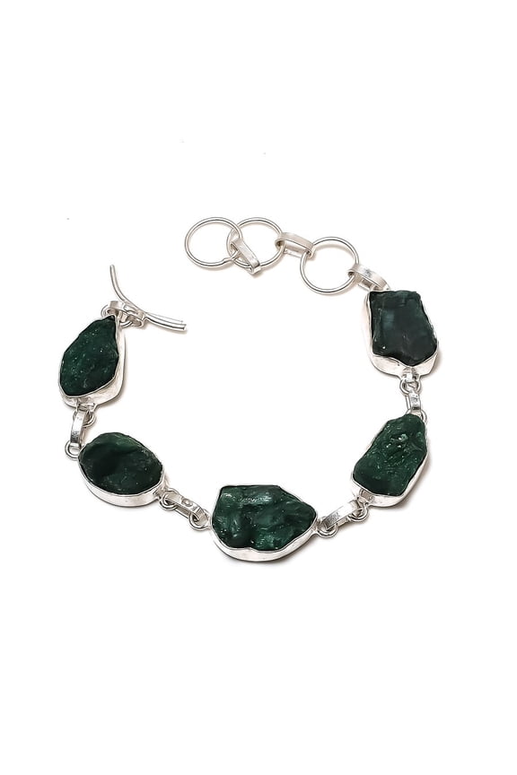 Natural Green Aventurine Rough Gemstone 925 Sterling Silver Bracelet 7-8"