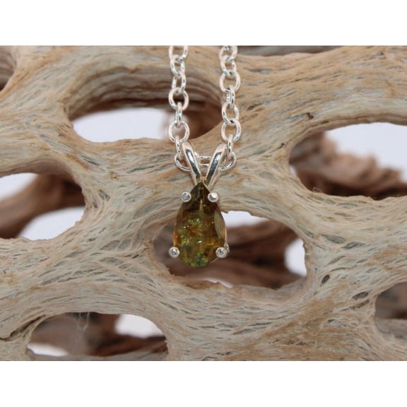 Natural Green Bi-colored Pear Tourmaline Sterling Silver Necklace NT390