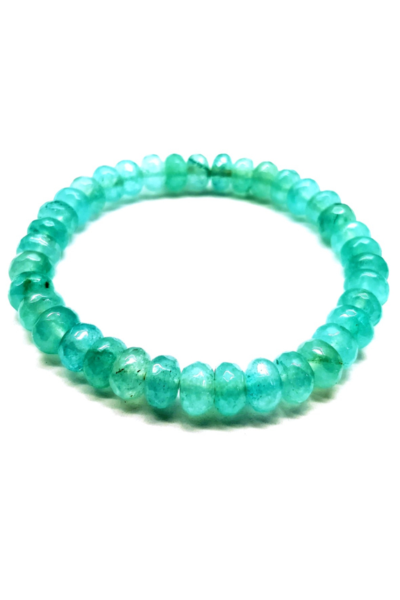 Natural Green Chalcedony 8mm Rondelle Shape Faceted Cut Beads Stretchable Bracelet for Men & Women.