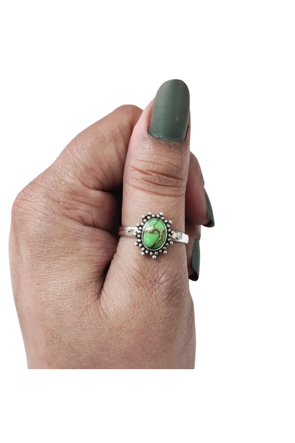 Natural Green Copper Turquoise Ring, Copper Turquoise Ring, December Birthstone, Adjustable Tiny Ring, Toe Ring, 925 Sterling Silver, Womens Bohemian Ring, Christmas, Handmade Statement Jewelry