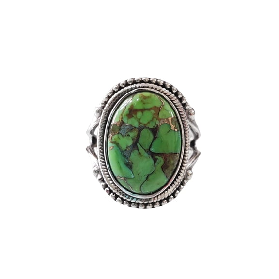 Natural Green Copper Turquoise Ring, Turquoise Ring, December Birthstone, Bohemian Band, 925 Sterling Silver, Womens Ring, Christmas, Thanksgiving, Handmade, Statement Jewelry, Natural Turquoise Ring