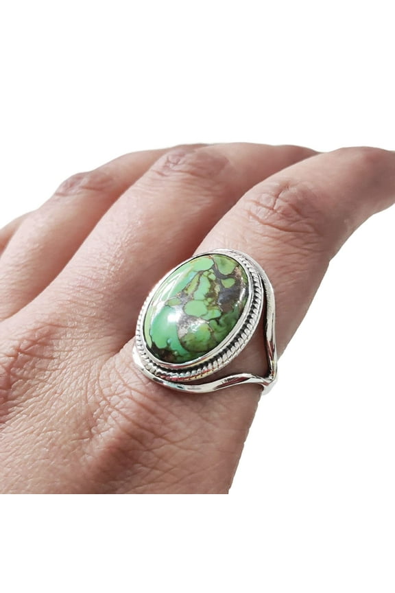 Natural Green Copper Turquoise Ring, Turquoise Ring, December Birthstone, Designer Band, 925 Sterling Silver, Womens Ring, Christmas, Thanksgiving, Handmade, Statement Jewelry, Natural Turquoise Ring