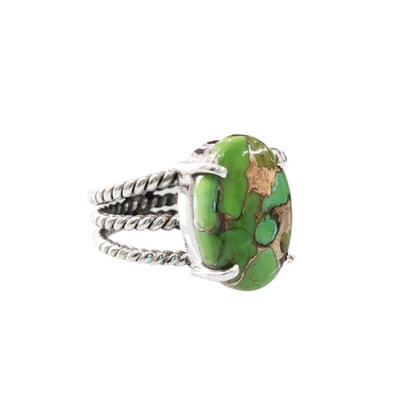 Natural Green Copper Turquoise Ring, Turquoise Ring, December Birthstone, 3 Twisted Band, 925 Sterling Silver, Womens Ring, Christmas, Thanksgiving, Handmade, Statement Jewelry, Natural Turquoise Ring