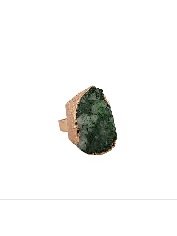 Natural Green Crystal Druzy Gold Adjustable Ring NGCDSAR4