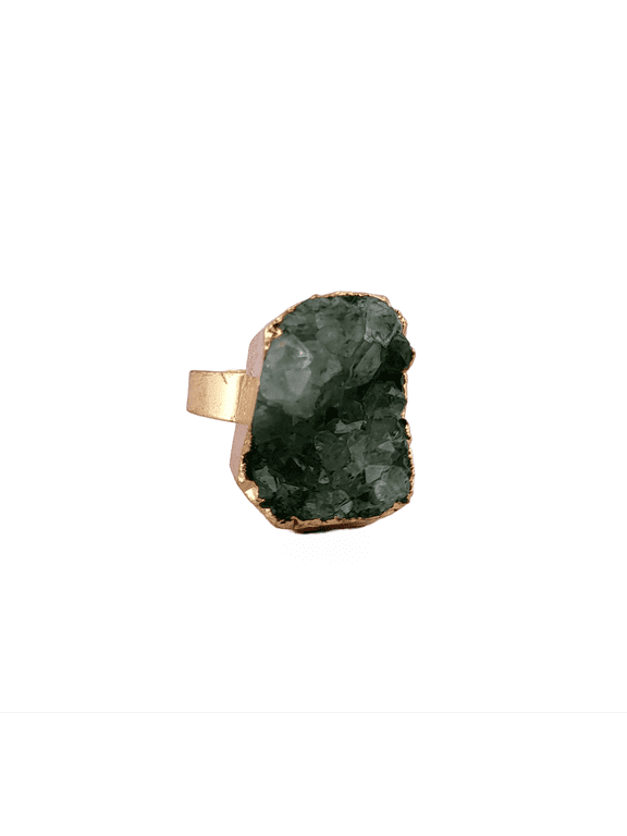 Natural Green Crystal Druzy Gold Adjustable Ring NGCDSAR5